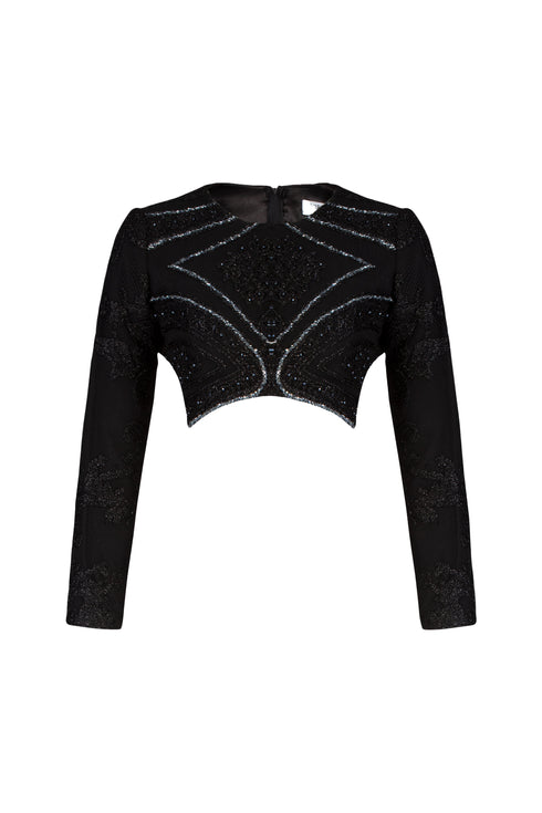 Embroidered Long Sleeve Crew Neck Top